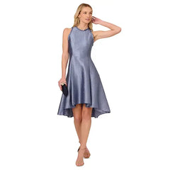 Adrianna Papell Womens Ruffled Jacquard High Low Dress Elegant, Evening or Special Occasion Outfit, Spring Blue