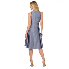 Adrianna Papell Womens Ruffled Jacquard High Low Dress Elegant, Evening or Special Occasion Outfit, Spring Blue