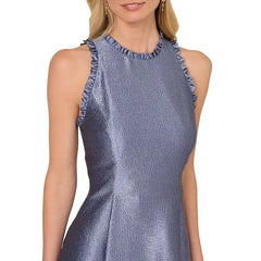 Adrianna Papell Womens Ruffled Jacquard High Low Dress Elegant, Evening or Special Occasion Outfit, Spring Blue