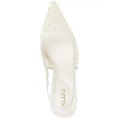 ALDO Womens Pearlescent Pointed Toe Slingback Pumps, Elegant Shiny Heels, White Mesh
