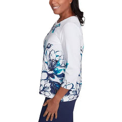 Alfred Dunner Petite Floral 3/4-Sleeve Crewneck Top, Marinmu