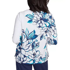 Alfred Dunner Petite Floral 3/4-Sleeve Crewneck Top, Marinmu