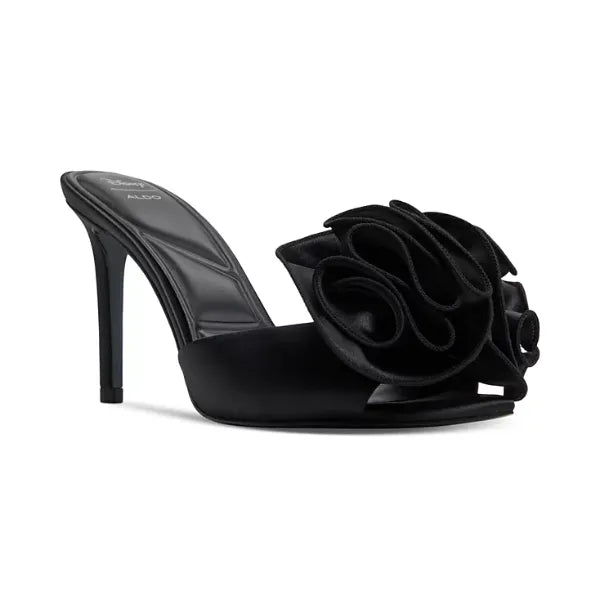 ALDO x Disney Womens Maleficent Mule Ruffled High Heel, Dress Sandals , Black Satin