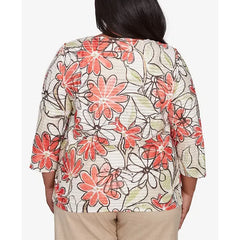 Alfred Dunner Plus Size Catalina Bold Island Floral Textured Crew Neck Top, Tangerine Multi