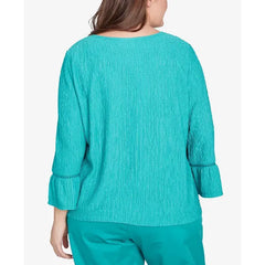 Alfred Dunner Plus Size Nantucket Solid Tie Front Bell Sleeve Top, Jade