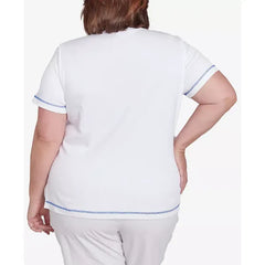 Alfred Dunner Plus Size Parrot Cay Centered Short Sleeve T-Shirt, White