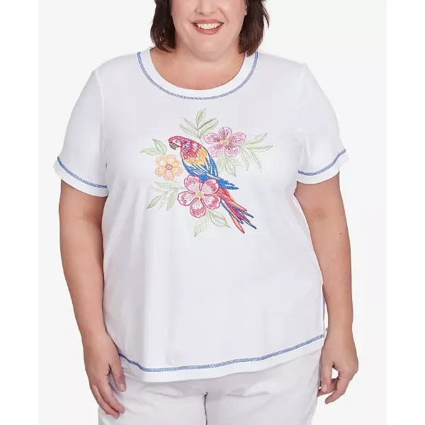 Alfred Dunner Plus Size Parrot Cay Centered Short Sleeve T-Shirt, White