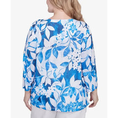 Alfred Dunner Plus Size Parrot Cay Monotone Cobalt Floral Top, Cobalt Blue