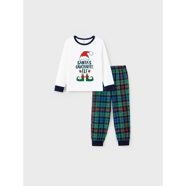 PATPAT Sibling Matching Christmas Pajamas Santa's Favorite ELF Top and Plaid Pants