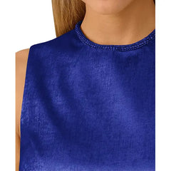 Adrianna Papell Womens Beaded Neck Foil Romper, Stylish Special Occasion or Evening Outfit, Royal Sapphire