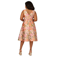 Adrianna Papell Plus Size Floral Jacquard Midi Dress, Elegant Style for Formal Occasions