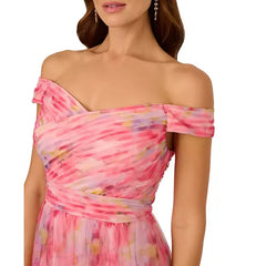 Adrianna Papell Women's Floral-Print Off-The-Shoulder Gown, Perfect for Formal Events and Special Occasions