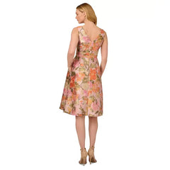 Adrianna Papell Women's Floral Jacquard Midi Dress for Elegant and Timeless Occasions, Yellow/Orange Multi