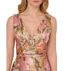 Adrianna Papell Women's Floral Jacquard Midi Dress for Elegant and Timeless Occasions, Yellow/Orange Multi