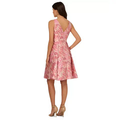 Adrianna Papell Women's Floral Jacquard Fit and Flare Dress for Elegant and Feminine Occasion Wear , Pink Multi