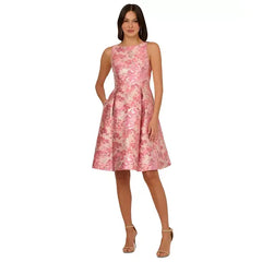 Adrianna Papell Women's Floral Jacquard Fit and Flare Dress for Elegant and Feminine Occasion Wear , Pink Multi