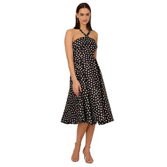 Adrianna Papell Womens Polka Dot Fit and Flare Dress, Classic and Playful Style for Special Occasions