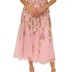 Adrianna Papell Womens Beaded Fit and Flare Dress Elegant Sparkle for Special Occasions, Pink Multi