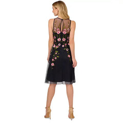 Adrianna Papell Womens Embroidered Beaded Fit and Flare Dress, Elegant Sparkle for Formal Occasions