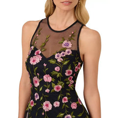 Adrianna Papell Womens Embroidered Beaded Fit and Flare Dress, Elegant Sparkle for Formal Occasions