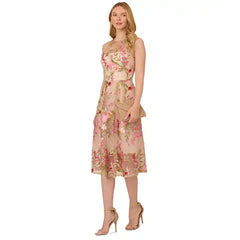 Adrianna Papell Women's Embroidered Fit and Flare Dress for Elegant and Feminine Occasion Wear, Pink Multi