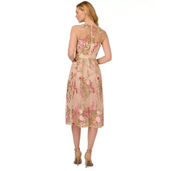 Adrianna Papell Women's Embroidered Fit and Flare Dress for Elegant and Feminine Occasion Wear, Pink Multi
