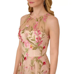 Adrianna Papell Women's Embroidered Fit and Flare Dress for Elegant and Feminine Occasion Wear, Pink Multi