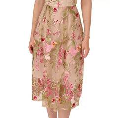 Adrianna Papell Women's Embroidered Fit and Flare Dress for Elegant and Feminine Occasion Wear, Pink Multi