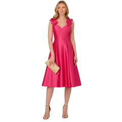 Adrianna Papell Women's Floral Appliqué Fit and Flare Dress for Elegant Occasion Wear, Electric Pink