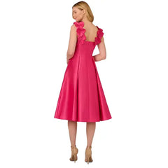Adrianna Papell Women's Floral Appliqué Fit and Flare Dress for Elegant Occasion Wear, Electric Pink