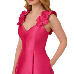 Adrianna Papell Women's Floral Appliqué Fit and Flare Dress for Elegant Occasion Wear, Electric Pink