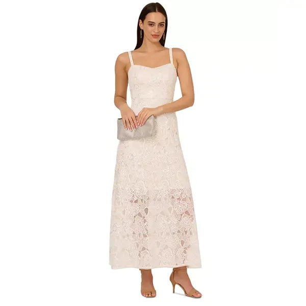 Adrianna Papell Women's Sequined Lace Gown, Perfect for Glamorous Events, Ivory