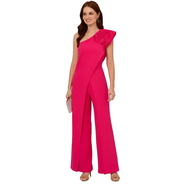 Adrianna Papell Women's Rosette One Shoulder Jumpsuit for Elegant and Modern Sophistication, Geranium