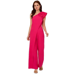 Adrianna Papell Women's Rosette One Shoulder Jumpsuit for Elegant and Modern Sophistication, Geranium