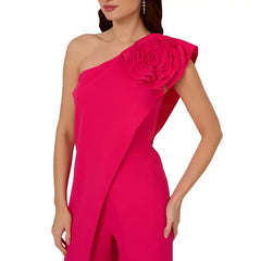 Adrianna Papell Women's Rosette One Shoulder Jumpsuit for Elegant and Modern Sophistication, Geranium