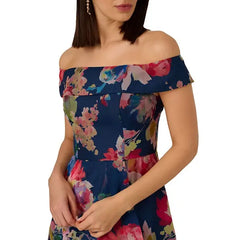 Adrianna Papell Women's Floral Organza High Low Gown for Elegant and Feminine Evening Wear, Navy Multi