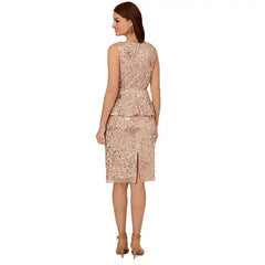 Adrianna Papell Womens Beaded Peplum Sheath Dress, Elegant Formal or Evening Outfit, Shell