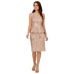 Adrianna Papell Womens Beaded Peplum Sheath Dress, Elegant Formal or Evening Outfit, Shell