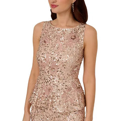 Adrianna Papell Womens Beaded Peplum Sheath Dress, Elegant Formal or Evening Outfit, Shell