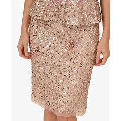 Adrianna Papell Womens Beaded Peplum Sheath Dress, Elegant Formal or Evening Outfit, Shell