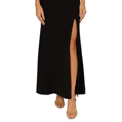 Adrianna Papell Womens Scalloped Tuxedo Gown, Sophisticated Formal or Evening Dress, Black