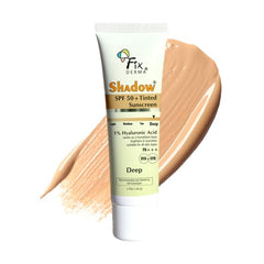 Fixderma Shadow Tinted Sunscreen Deep SPF 50 PA+++ | 1% Hyaluronic Acid & Vitamin E | Brightens & Nourishes the Skin | UVA & UVB Protection | Lightweight | No White Cast | For All Skin Types - 30gm