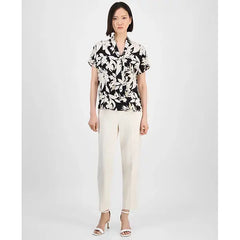 Anne Klein Womens Printed Tie Neck Blouse, Elegant Stylish Top for Office or Casual Wear