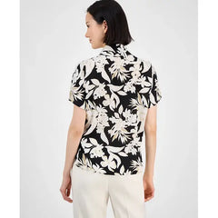 Anne Klein Womens Printed Tie Neck Blouse, Elegant Stylish Top for Office or Casual Wear