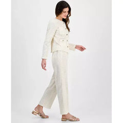 Anne Klein Womens Cotton Eyelet Button, Front Jacket Lightweight Stylish, White Dove