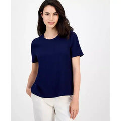 Anne Klein Womens Short Sleeve Blouse, Classic Lightweight Top for Work or Casual
