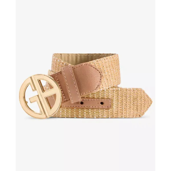 Giani Bernini Logo-Buckle Straw Belt – Med Beige