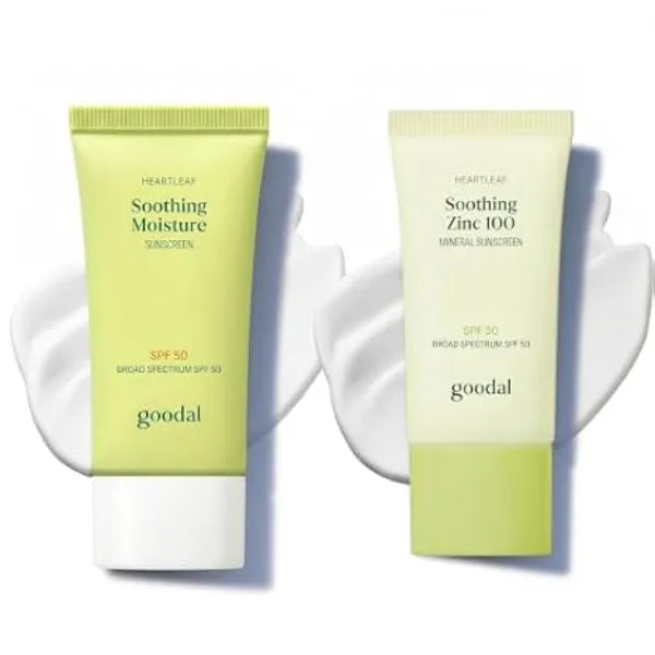 GOODAL Heartleaf Soothing Moisture Sunscreen + Heartleaf Soothing Zinc 100 Mineral Sunscreen