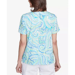 Alfred Dunner Womens Paisley Pleated Crew Neck Top, Stylish Comfortable Blouse