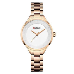 CURREN 9015 Women Quartz Watch Ladies Casual Chain Steel Band Wristwatches - rose gold white